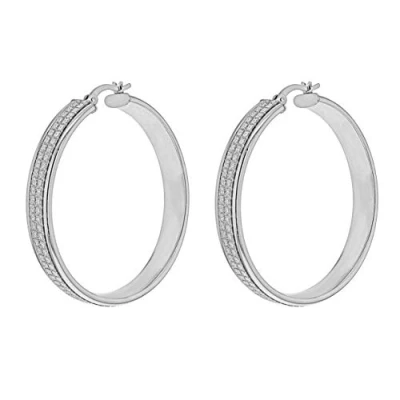 Image of Tuscany Silver Women&#039;s Sterling Stardust Creole Hoop Earrings 40mm