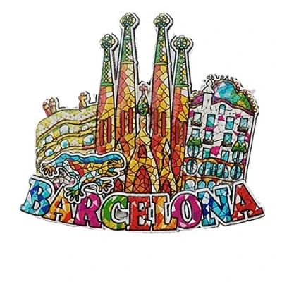 Image of Mosaic Style Barcelona Spain 3D Fridge Magnet Souvenir Gift, Home&amp; kitchen Decoration Magnetic Sticker Refrigerator Collection