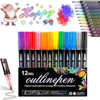 Image of Coloring Lightstick Graffiti Highlighter Pens, 36 Color Pen, Double Line Outliner Markers for Drawing/Greeting Cards (12pcs)