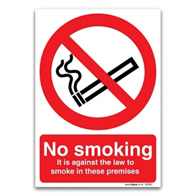 Image of No Smoking It is against the law to smoke in these premises Sign, A5 210 x 148mm, 1mm Rigid Plastic, Prohibition Safety
