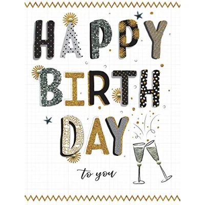 Image of Happy Birthday Champagne Gigantic Greeting Card Embellished A4 Sized Cards AO002