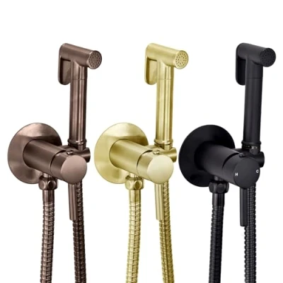 Image of Douche Bidet Shattaf Muslim Shower Spray Kit Handset Holder and Outlet Elbow Black Brass Bronze Finish (Matt Black)