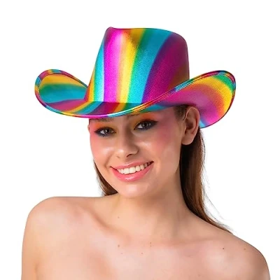 Image of Wicked Costumes Adult Texan Cowboy Hat Fancy Dress Party Accessory (Metallic Rainbow)