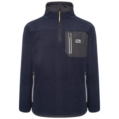 Image of JCB Trade Heavyweight 1/4 Zip Fleece, X Large Made with 100% Polyester Polar Fleece Men&#039;s Jumpers Branding Details Cordura Fabric Elbow Patches Mens Clothes 320gsm Navy