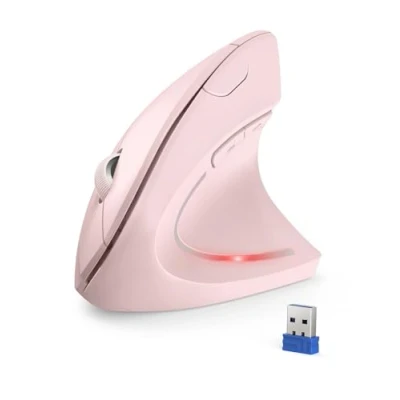 Image of TECKNET Ergonomic Mouse, 4800DPI Wireless Vertical Mouse 6 Button Silent with 5 Adjustable Levels DPI, 24 Months Battery Life Optical for Laptop, PC, Mac (Pink)