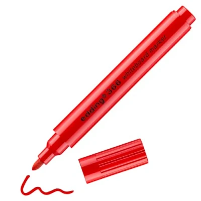 Image of edding 366 whiteboard marker red 1 slim pen round nib mm dry wipeable for whiteboards, glass, magnetic and memo boards