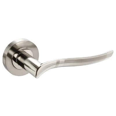 Image of Rossi Twin Finish Door Handle Lever On Rose Polished Chrome/Satin Chrome