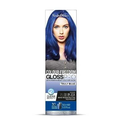 Image of Colour Freedom Gloss Pro 150ml Truly Blue Semi Permanent Hair Ultra Vibrant Vegan Mask with PurePlex Ammonia Free Lasts Up To 6 10 Washes