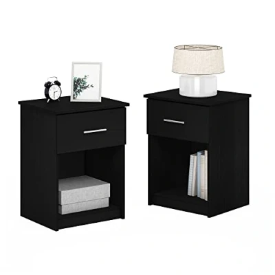 Image of Furinno Nightstand with Handle One Drawer, Wood, Americano, 2 Pack