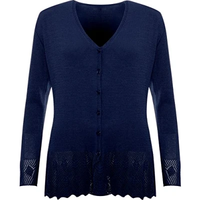 Image of WearAll Plus Size Womens Knitted Button Cardigan Ladies Long Sleeve Crochet Top Navy Blue 12 14