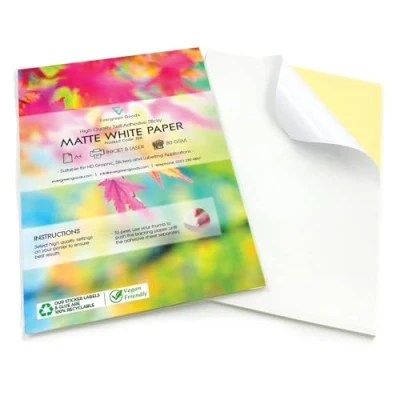 Image of Evergreen Goods 30 Sheets A4 Matte White Sticker Paper Label Inkjet &amp; Laser Printable Quality Self Adhesive Sticky Back Make Stickers at Home, Product Labels Cutting Machine Compatible