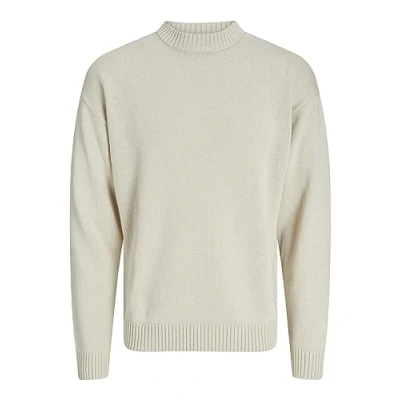 Image of JACK &amp; JONES Men&#039;s Jjejack Knit Crew Neck Sn Jumper, Moonbeam, XL