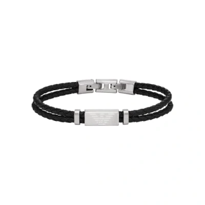 Image of Emporio Armani Men&#039;s Black Leather Bracelet, EGS3122040