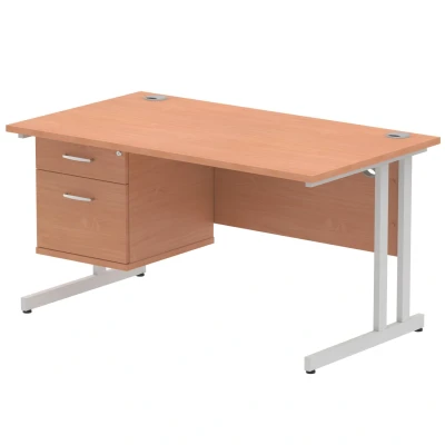 Image of Impulse 1400 Rectangle Silver Cant Leg Desk Beech 1 x 2 MI001689