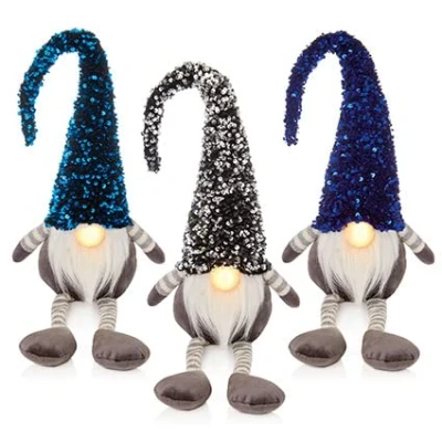 Image of Premier Decorations Sequin Hat Swedish Gnome Gonk Christmas Ornament With LED Nose Assorted Colours PICKED AT RANDOM