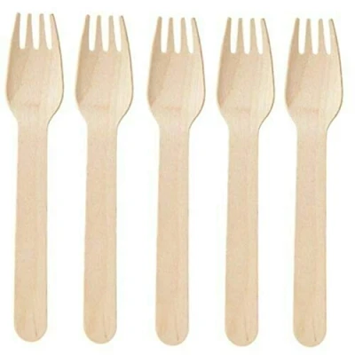 Image of Pack of 100 Disposable Wooden Cutlery Forks Set Biodegradable Eco Friendly 100% Birch Wood Sturdy, Christmas, Parties, BBQ, Picnic,s Birthdays, Wedding (100)