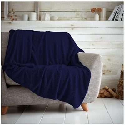 Image of GC GAVENO CAVAILIA Popcorn Sofa Bed Blanket, Snuggle Waffle Throw, Fleece Blankets, Navy, 200X240 Cm