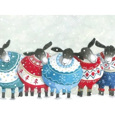 Image of GBCC Charity Christmas Cards Pack of 8 with a Sheep in Festive Jumpers Design Eco Friendly Xmas Multipack Envelopes