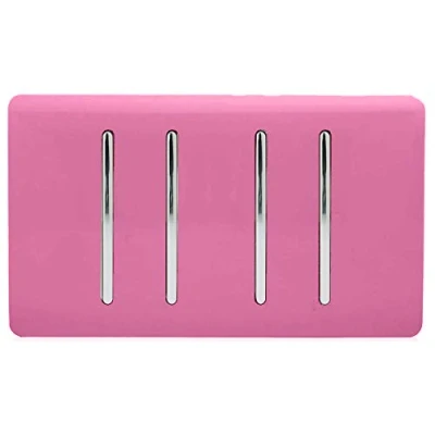 Image of Trendi Artistic Modern Glossy 4 Gang 2 Way Rocker Double Plate Tactile Light Switch Pink