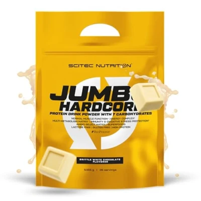 Image of Scitec Nutrition Jumbo Hardcore, High Protein Weight Gainer with Amino Select Matrix, Superfoods, Creatine and 7 carbohydrates, Gluten Free Lactose Free, 5355 g, Brittle White Chocolate