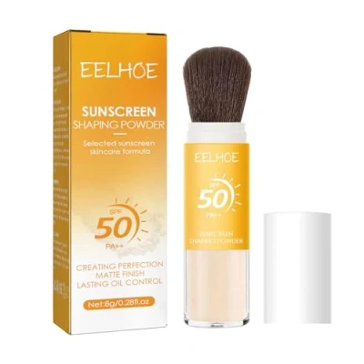 Image of Powder Sunscreen, Spf50 Mineral Sunscreen Brush For Face Oil Control Natural Matte, Setting Suitable All Types Of Skin