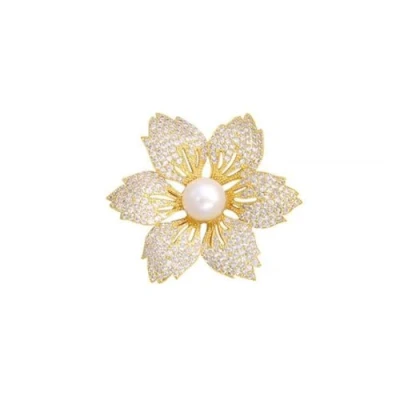 Image of LISADORE Crystal Pearl Flower Brooch Pin Bauhinia Rhinestone Lapel Vintage Elegant Collar Pins Badge Women Banquet Clothing Decoration