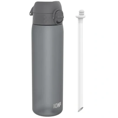 Image of ION8 500ml Water Bottles With Straw, BPA Free, Leakproof, Dishwasher Safe, Drinking Bottle Drink Bottle, Clear, Grey, 500ml/18oz