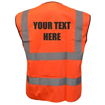 Image of Personalised Custom Text Orange Hi Vis Viz Safety Vest Waistcoat Reflective High Visibility EN471 BS large