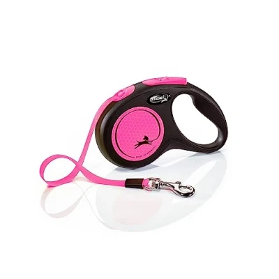 Image of Flexi New Neon Tape Pink Small 5m Retractable Dog Leash/Lead for dogs up to 15kgs/33lbs