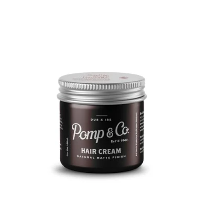 Image of Pomp &amp; Co. Hair Cream, 60ml, Water Based Concentrated Formula Crafted by Master Barbers, Light to Strong Hold and Leaves a Natural Matte Dry Finish, Perfect for Natural, Textured Styles