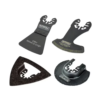 Image of Faithfull FAIMFTKIT4 Tiling Set, Oscillating Multi Function Tool Blade 4 Piece Compatable with Most Popular Brands