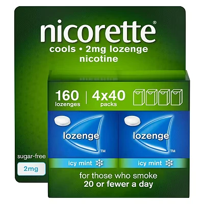Image of Nicorette Cools 2mg Lozenge, 160 Lozenges (4 x 40 Packs), Effective and Discreet Quit Smoking Aid for Cigarettes, Nicotine with Dual Layer Icy Mint Flavour Release