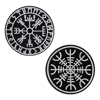 Image of 2 PCS Funny Northern Europe Viking Compass Norse Rune Tactical Embroidered Hook and Loop Fastener Applique Patch for Caps,Bags,Backpacks,Clothes,Vest,Military Uniforms,Tactical Gears Etc.