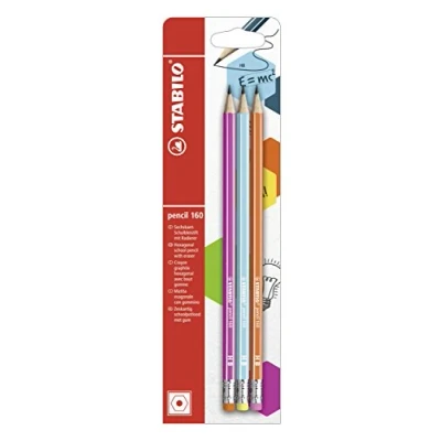 Image of Hexagonal Graphite pencil with Eraser STABILO 160 Pack of 3 Pink, Blue, Orange HB