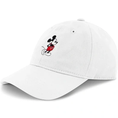 Image of Concept One Unisex&#039;s Disney Mickey Mouse Embroidered Cotton Adjustable Dad Hat with Curved Brim Baseball Cap, White Washed, Size