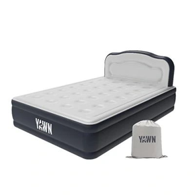 Image of YAWN AIR Bed Self Inflating Airbed Double Size Great Guest Bed, Camping Mattress Built in Pump &amp; Headboard Grey Fabric Material Available UK Single, King