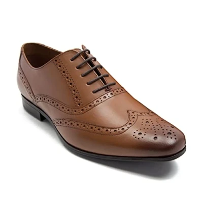 Image of Thomas Crick Men&#039;s Portland Oxford Formal Brogue Lace Up Leather Shoes Tan