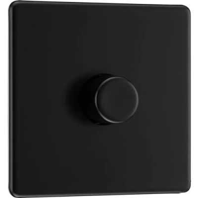 Image of BG Electrical Intelligent Single Wall Dimmer Switch, 2 Way, Screwless Front Plate, Premium Flatplate, Matt Black, 200W, FFB81