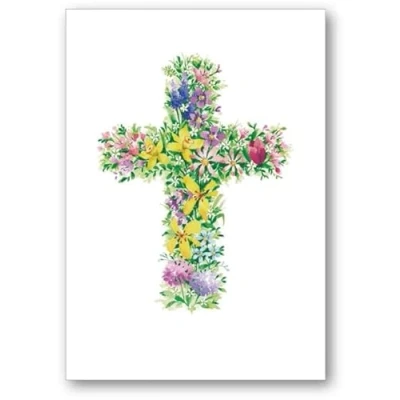 Image of Woodmansterne Male/Female Religious Easter Greeting Card for Men/Women &#039;Blessings&#039; Spring Floral Cross Eco Friendly and Recyclable Made in the UK