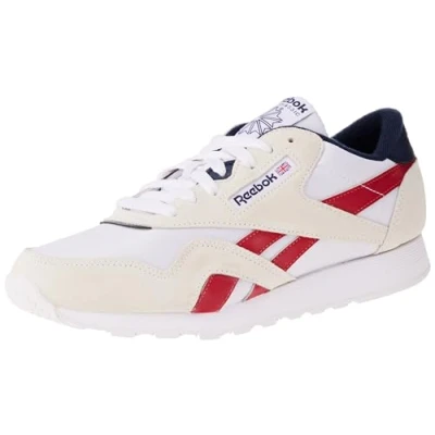 Image of Reebok Men&#039;s Classic Nylon Sneaker, FTWWHT/FLASRD/VECNAV, 3.5 UK