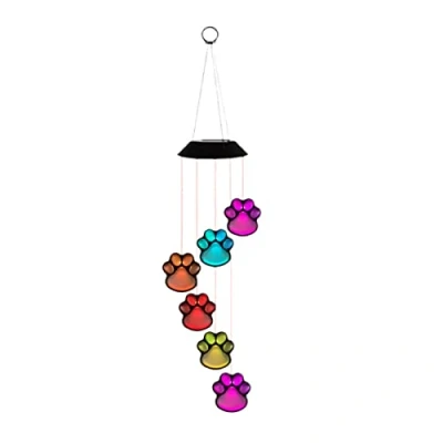 Image of SDYGDB Solar LED Wind Chime Lamp Paw Print IP65 Waterproof Dog Cat Pet Pawprint Hanging Light Color Changing for Outdoor Patio Garden
