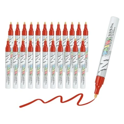 Image of M&amp;G Paint Marker Pens, 24Pcs Waterproof Markers Quick Dry and Permanent Metallic for Painting Stone, Wood, Plastic, Ceramic, Canvas, Glass, Tires, Red