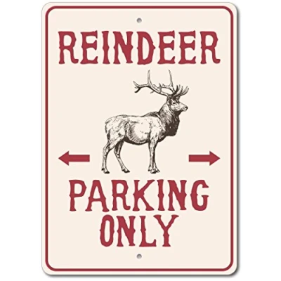 Image of Inga Reindeer Parking Sign Decor Funny Retro Metal 8x12 inches