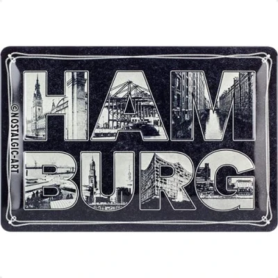 Image of Nostalgic Art Retro Tin Sign Hamburg Bilder Buchstaben &amp; Tau Souvenir Gift idea, Metal Plaque, Vintage Design for Wall Decoration, 20 x 30 cm