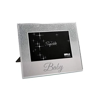 Image of Maturi Silver Glitter Photo Frame, Mirrored 6 x 4 Inch, Baby Gift