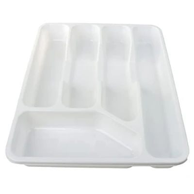 Image of DIVCHI 5 Compartment Plastic Cutlery Tray Kitchen Drawer Organiser Rack Utensils Spoon Fork Holder Storage Tableware (White)