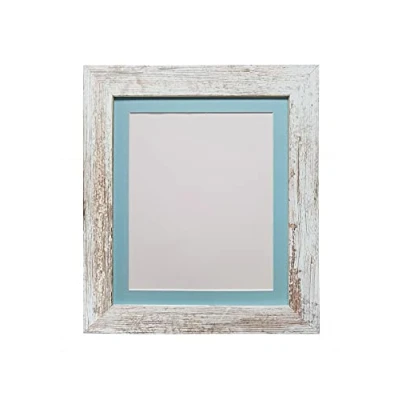 Image of FRAMES BY POST Metro Picture Photo Frame Distressed White with Blue Mount 12 x 10 Image Size 8 Inch