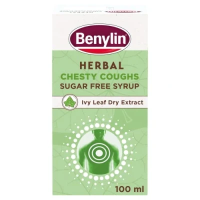 Image of BENYLIN Herbal Chesty Coughs Sugar Free Syrup.100 ml, Non Drowsy Cough Medicine, with Naturally Derived Ivy Leaf Dry Extract