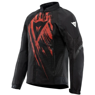 Image of Dainese Air Graphics Tex Jacket, Summer Motorcycle Ventilated and Lightweight, with Soft Protectors on Shoulders Elbows, Men, Black/Red Tarmac, 58