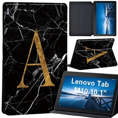 Image of Case for Lenovo Tab M10 TB X605F/ X605L/ X505F/ X505L Leather Stand Cover 10.1 Inch Tablet (letter A on black marble)